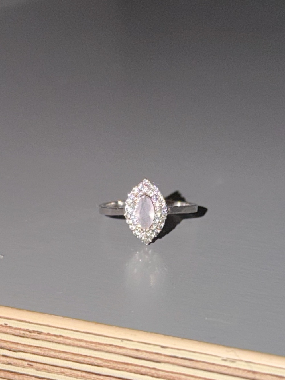 Marquise Halo Ring in Pale Pink and Silver